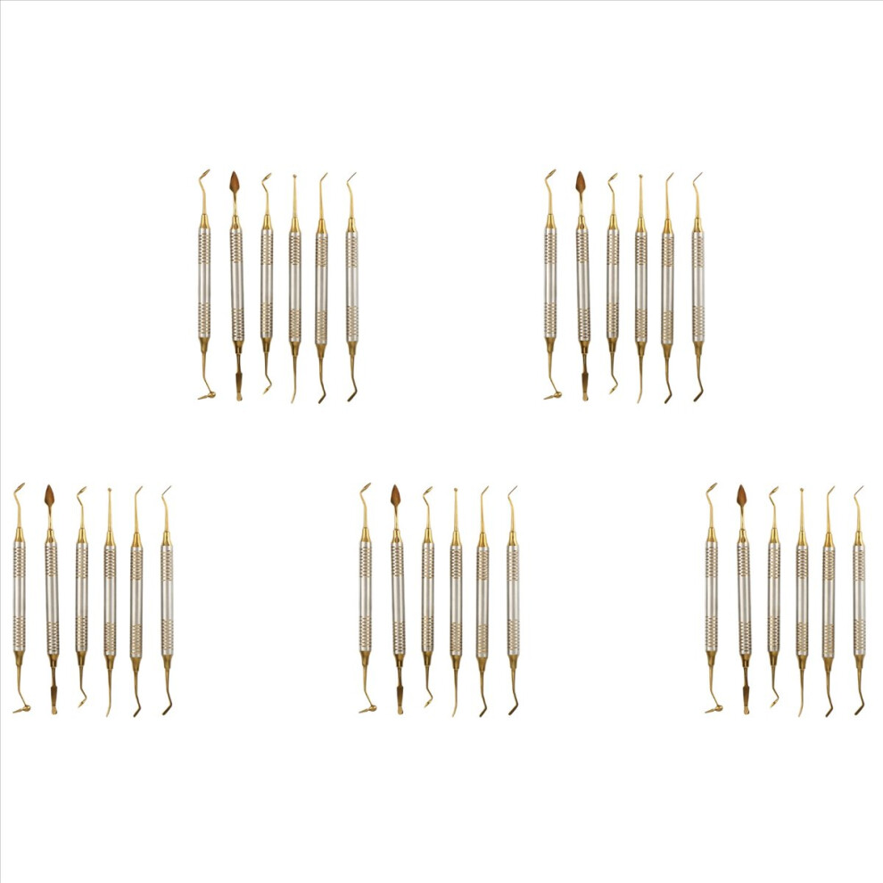 Gold 30Pcs Dental Instrument Composite Resin Filling Spatula Titanium-Plated Head Filling