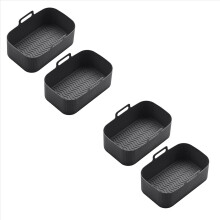 Conjunto de 4 vasos de silicone reutilizáveis com forro de silicone, cesto dobrável e suporte com alças, na cor preta.