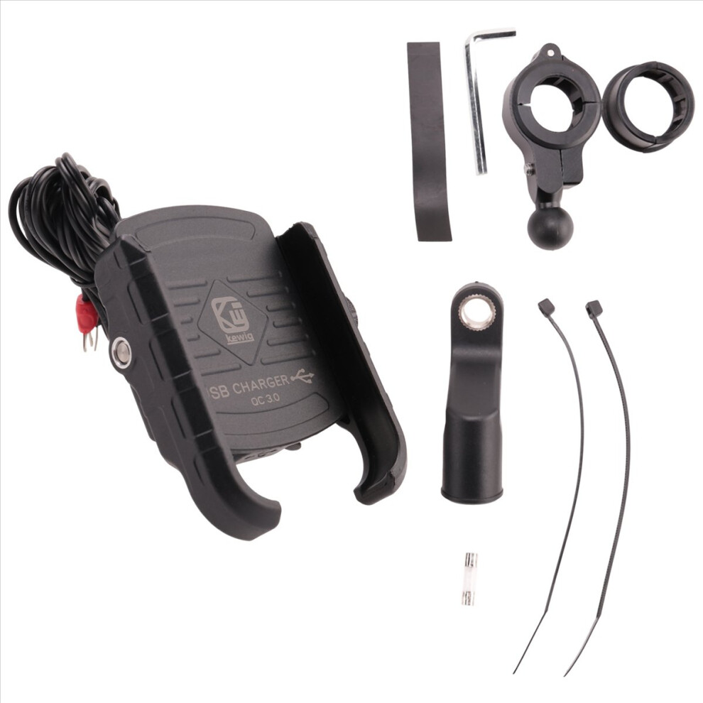 Kewiq Qc3.0 Usb Fast Charging Aluminium Alloy Motorcycle Phone Holder With Usb Charger 360 Degree Rotate Motorbike Mobile Phone Holder Mount 4853252730494