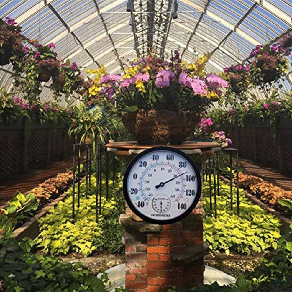 Black 2X Indoor Outdoor Thermometer Garden Wall Patio Weather Thermometer Hygrometer, Large Number 10 In Diameter (Black)