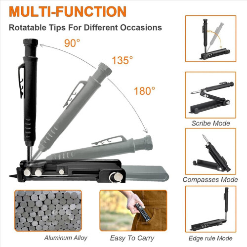 2X Multifunctional Scribe Tool, Construction Pencils , Carpentry Tools with Deep Hole Pencil, DIY Woodworking Scriber 2