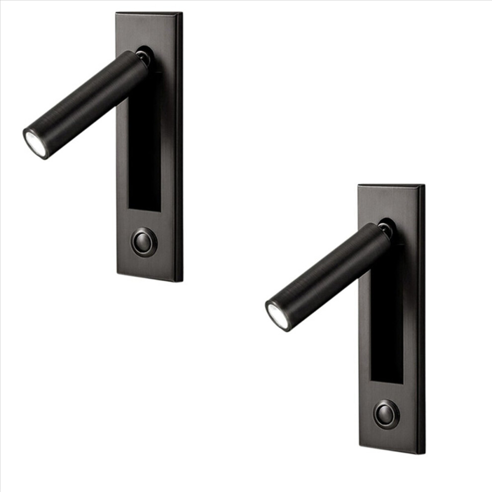 2X Reading Lights,Headboard Wall Light Reading Light Recessed Push Switch Wall Lamps for Living Room, Bedroom Black