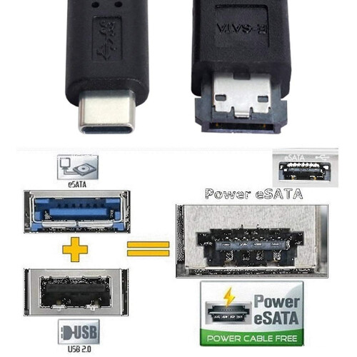 ESATA til USB C-kabel USB Type C han-vært til ESATA ESATAp harddiskkabel til bærbar pc 2
