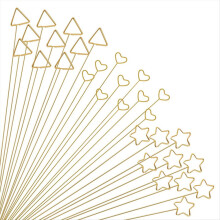 30Pcs Gold Flower Card Holder Sticks, 12 Inch Metal Wire Floral Picks, Gold Flower Pick Card Holder,Triangle,Heart, Star