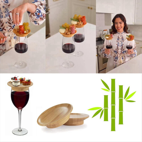 Conjunto de 6 peças de enfeites para taças de vinho, enfeites de bambu para taças de vinho de 10 cm (4 polegadas)