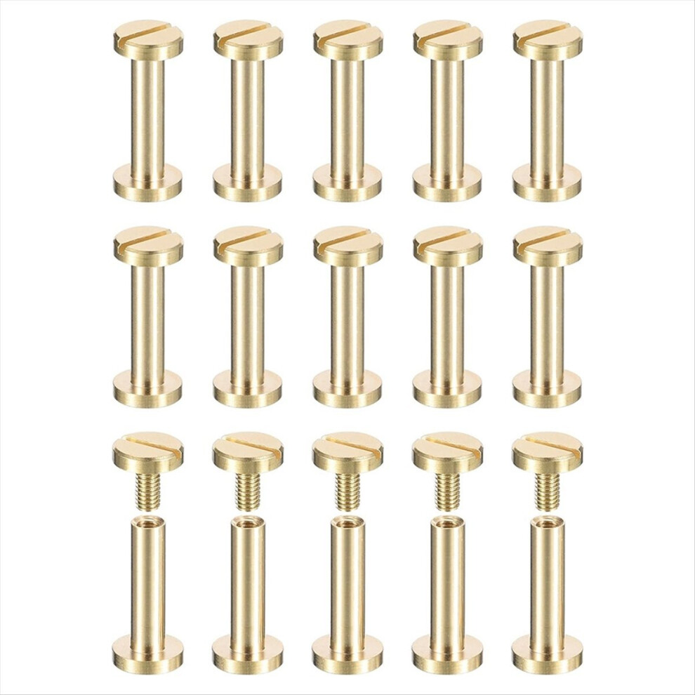 30Pack Brass Chicago Screws, 15X8mm Flat Head Screw Back Binding Post Nail Stud Rivets Fastener For Diy 4851376203955