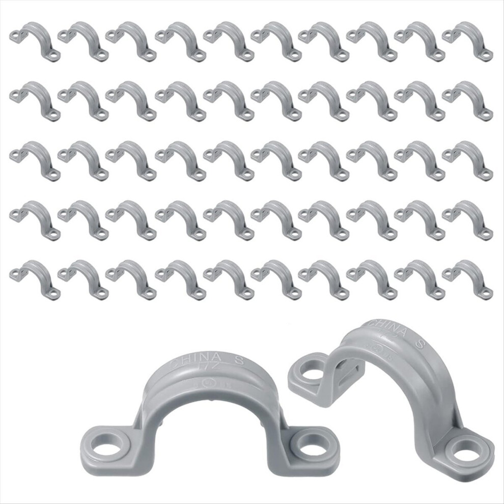 Pvc Pipe With Double Hole Plastic Conduit With Pipe Clamp Conduit Clamp U Pvc Clip 2 Hole (50 Pieces, 1/2 Inch) 4851376206604
