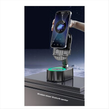 Telefonholder Induktiv Bluetooth Højttalerholder 360 Roterende Foldbar Løftbar Opladningsholder Hvid