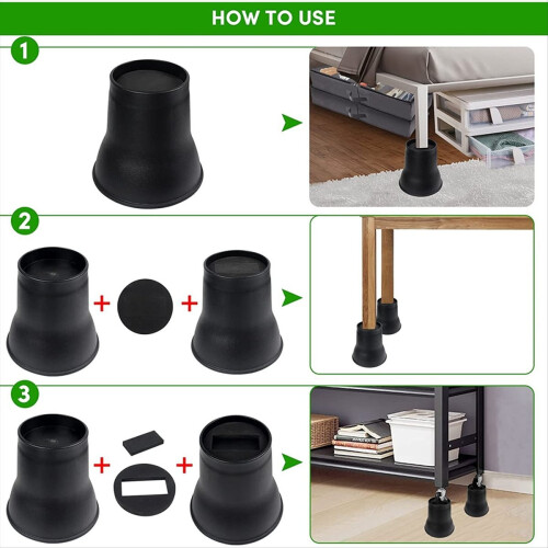 Conjunto de 4 Elevadores de Cama Redondos de 15 cm (6 Polegadas) para Móveis, Ideais para Cama, Escrivaninha, Sofá e Cama 1