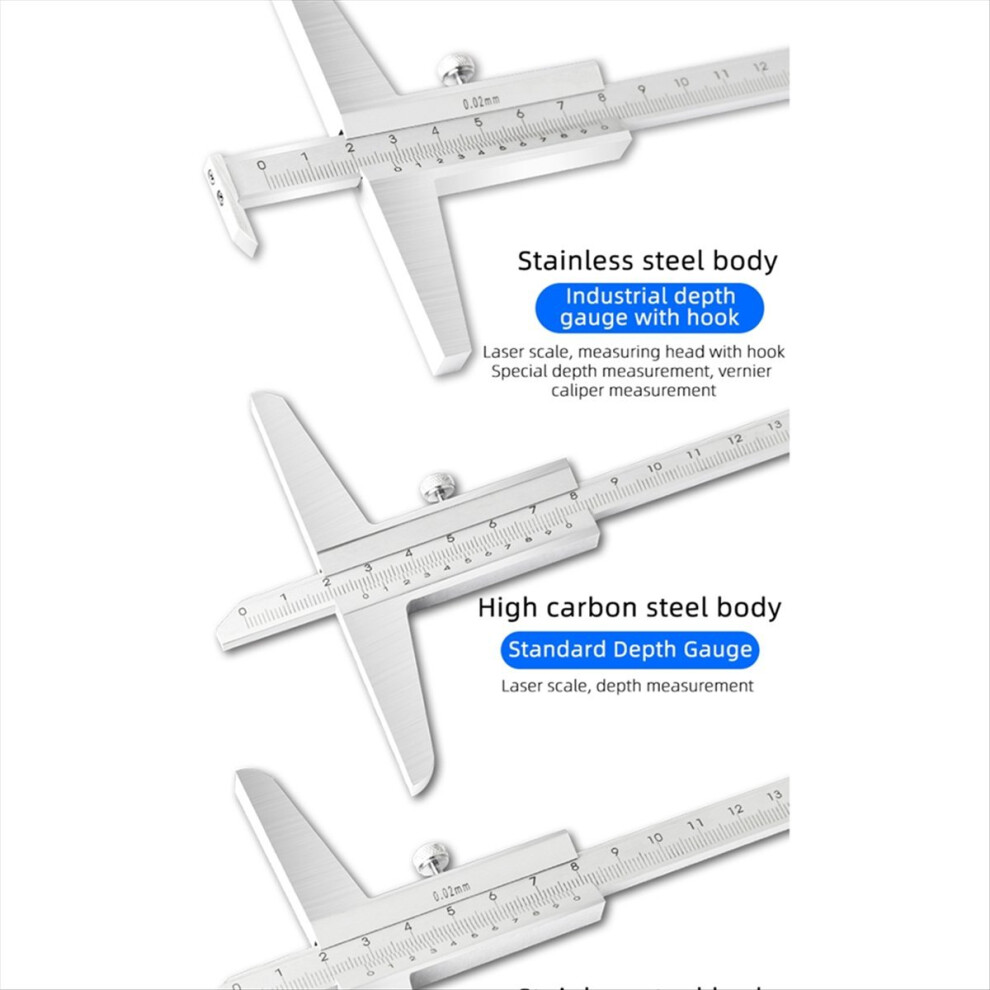 Depth Gauge Vernier Caliper Metal Calipers Woodworking Tools Measuring Tool Steel Gauges Depth Measurement 200Mm 4712036650666