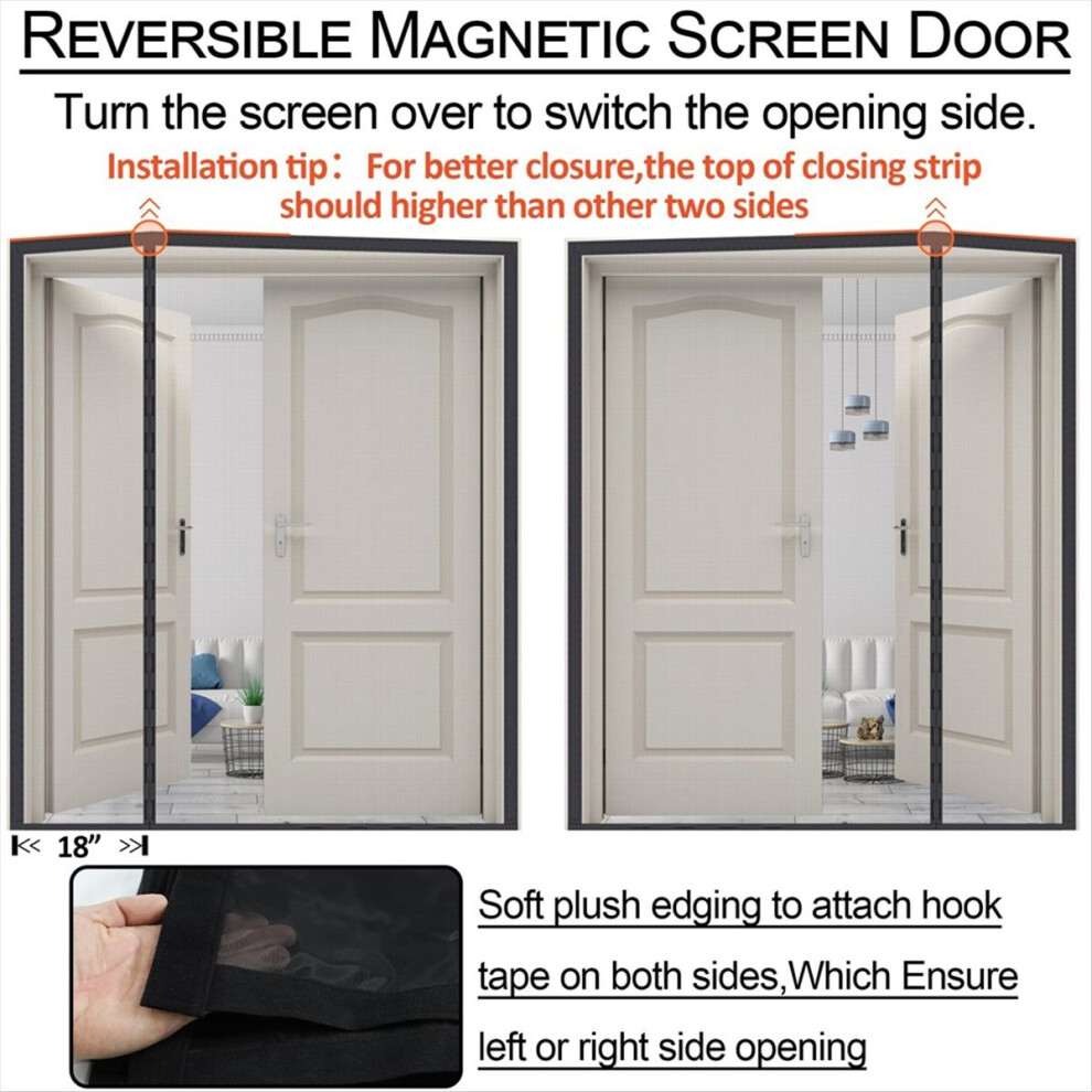 Reversible Left Right Side Opening Wide Magnetic Screen Door Fits Door To 72 X 80 Heavy Duty Polyamide Fibers Mesh 4712036660160