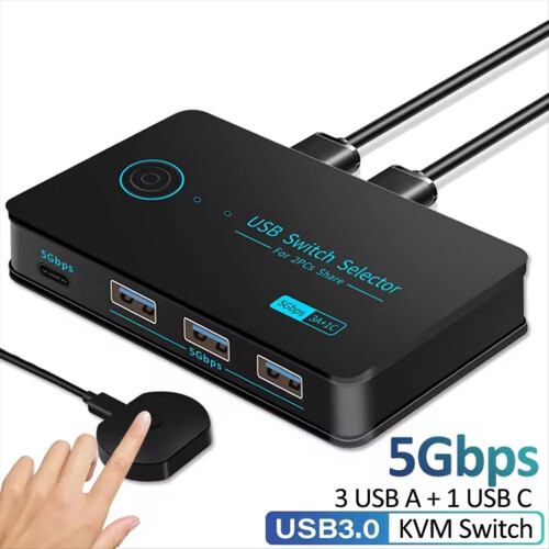 New USB3.0 KVM Switch Hotkey Switcher for PC Keyboard Mouse Printer 2 PCs Sharing 4 Devices Shared Controller 5Gbps 1