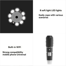 Wifi digitalt mikroskop 50X-1600X HD elektroniske mikroskoper med justerbar stativ 8LED til Android/IOS til reparation