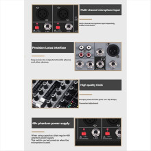 Mixer audio Bluetooth a 4 canali, console di missaggio audio, interfaccia audio, scheda audio USB per studio, palco, DJ, casa, spina UE