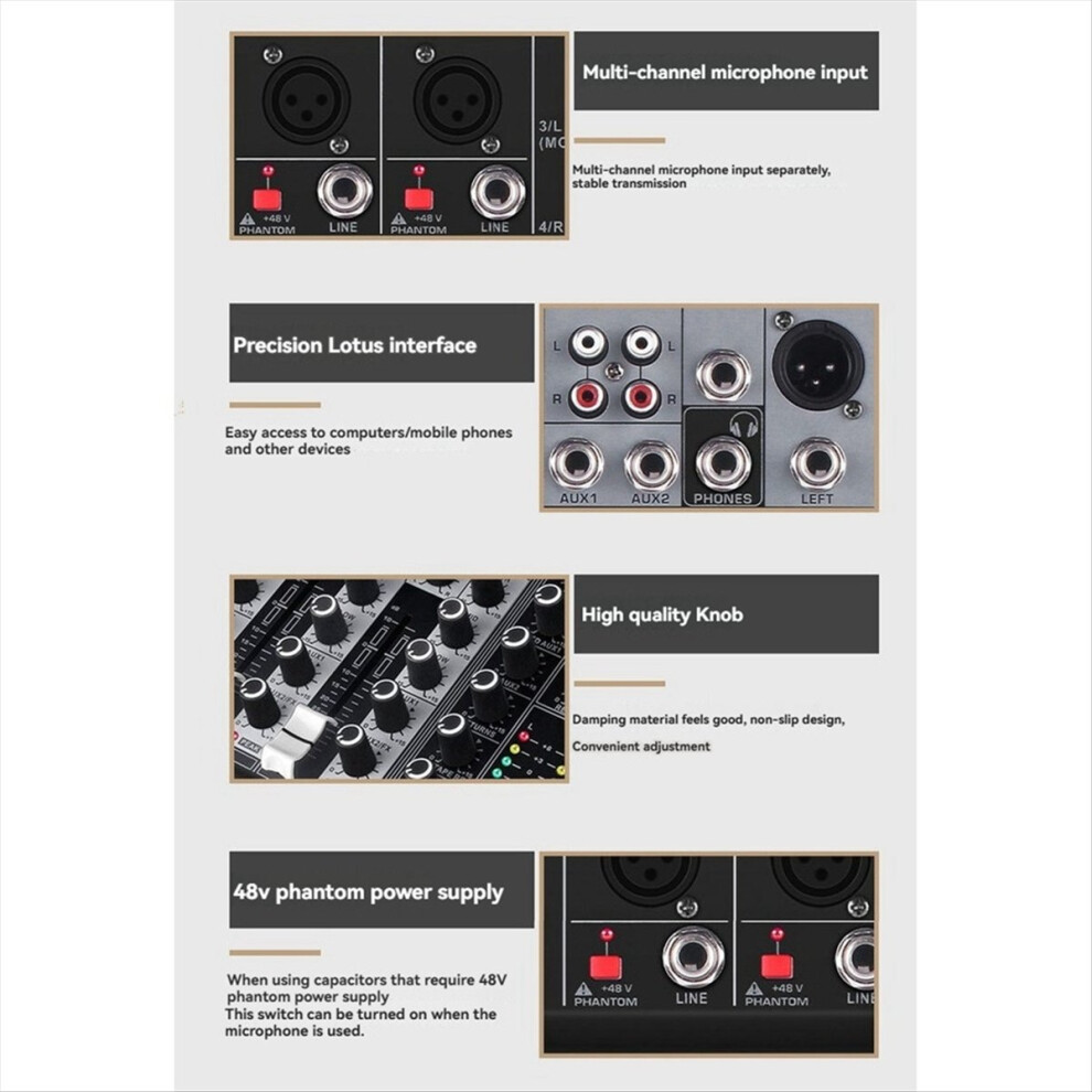 4 Channel Bluetooth Audio Mixer Sound Mixing Console Audio Interface Usb Sound Card For Studio Stage Dj Home Eu Plug 4854032746452