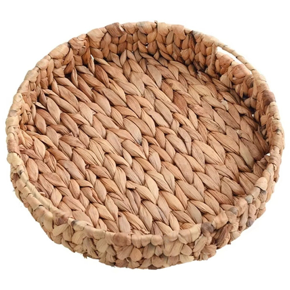 Rattan Wicker Basket Handwoven Fruit Tea Snack Bread Basket Cosmetic Round Storage Box Water Hyacinth Tray Jewelry Dish A