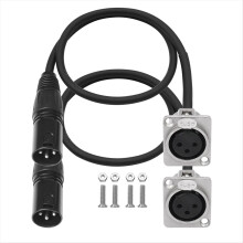 2-pack XLR-doorvoerkabels, stagebox 3-pins D-type XLR mannelijk naar vrouwelijk voor patchpaneel, vloerbox voor audio