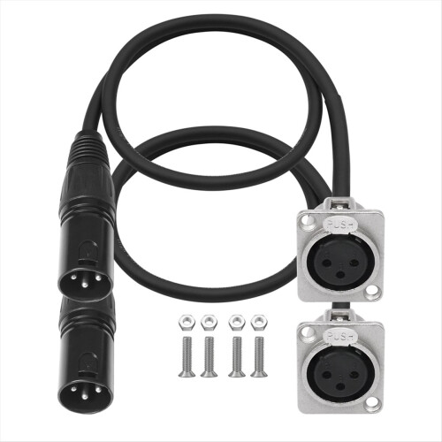 2x XLR průchozí kabel, Stage Box, 3pinový XLR typ D, samec-samice pro patch panel, podlahový box pro audio