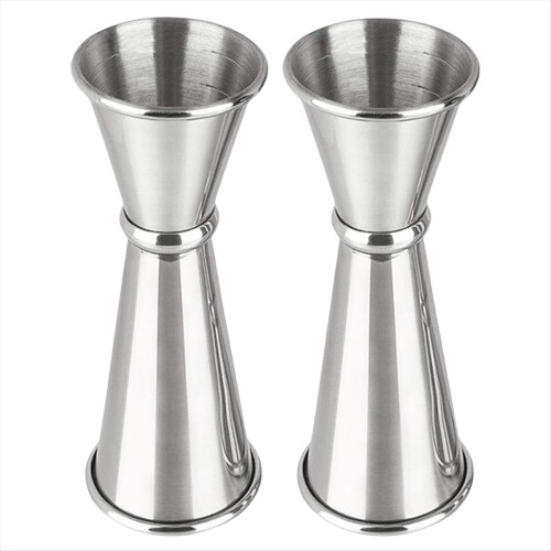 2 st. jigger för bartending, cocktailjigger 2 oz 1 oz, bartillbehör, cocktailmätkopp, silver