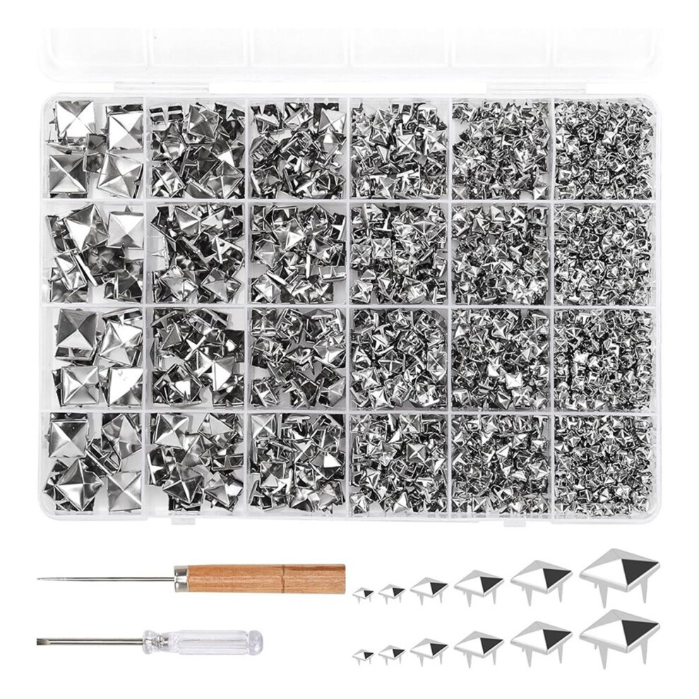 1222 Pcs Square Pyramid Studs Prong Studs For Clothing Crafts Punk Metal Spikes And Studs Rivets For Leather Jackets Bag 4853870942415