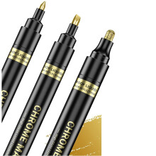 3Pc Liquid Mirror Chrome Markers,Permanent Reflective Metallic Chrome Paint Pen,High Gloss Car DIY Model Painting Gold