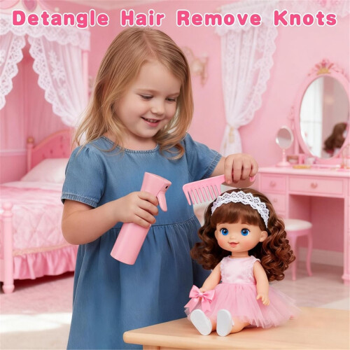 Escova de cabelo para boneca compatível com 4 pentes e frasco. 1