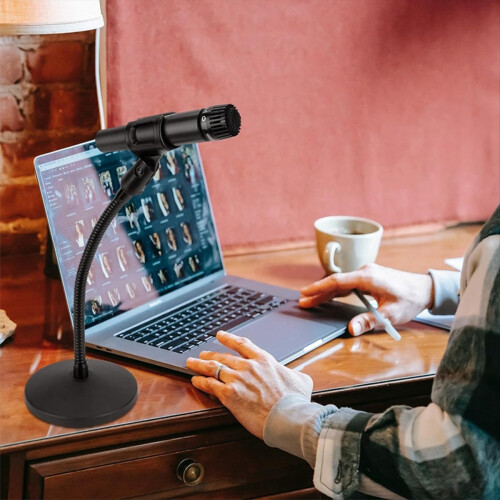 Suporte de mesa telescópico com pescoço de ganso para microfone, compatível com SM57 e outros modelos. 2