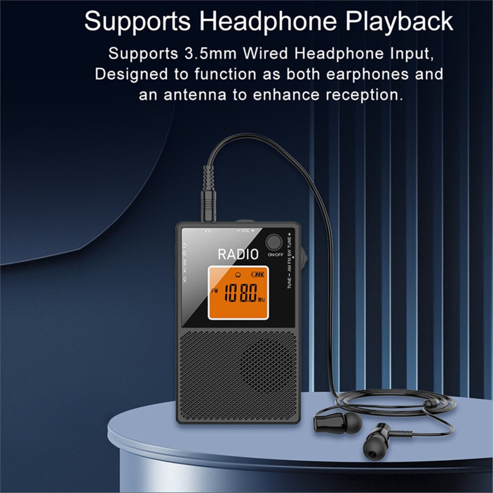 Radio Fm-Am Portable, Radio Fm De Poche Lcd Avec Écouteurs, Batterie Intégrée De 400 Mah