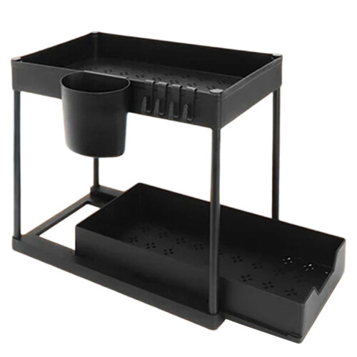 Under Sink Organizer Storage, Kitchen Organization Rack with Double Sliding Cabinet Drawers Multi-Purpose Storage Shelf
