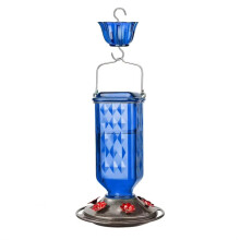 Alimentador de beija-flor suspenso com proteção contra formigas, alimentador externo para beija-flor com 6 orifícios de alimentação, azul.
