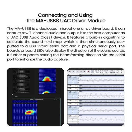 Matriz de microfones 6+1 com localização beamforming, placa de som USB sem necessidade de driver. 2