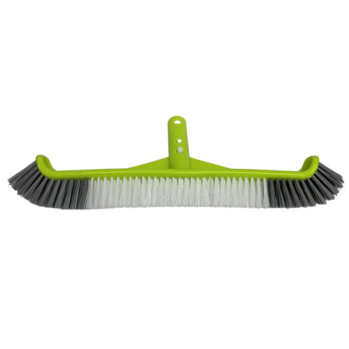 Escova de piscina com borda curva de 17,5 polegadas para limpar paredes, azulejos e fundos de piscinas, com clipes EZ.