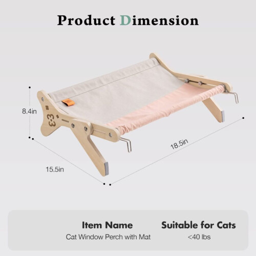 Hamac de fenêtre réglable pour chat, robuste, capacité de 18 kg, rose, lavable, pour chats d'intérieur. 1