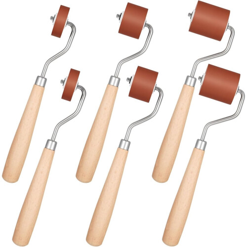 6Pcs Rubber Brayer Rollers, Craft Stamping Ink Roller with Comfort Grip for Printing Printmaking Embossing Versatile