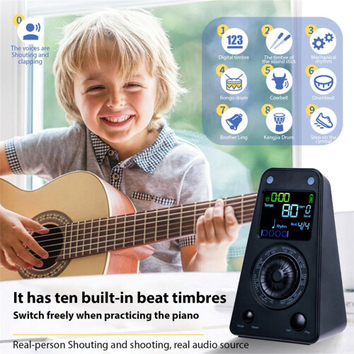 Electronic Metronome BT Rechargeable Vocal Digital Metronome Timer for Piano Guitar Drum Adjustable Volume 8 Rhythms 2