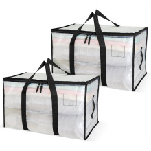 2 Pack Clear Large Storage Bags, 95L Moving Organizer Bags with Zipper and Handle, Clothing Storage Bag for Bedding
