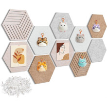 Tablero de corcho hexagonal adhesivo para tablón de anuncios (paquete de 10), 30 x 25 cm, para decoración de pared de oficina, 30 alfileres