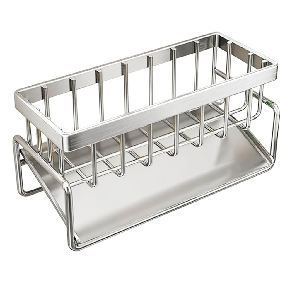 Sponge Holder for Kitchen Sink Stainless Steel Soap Organizer with Auto Drain Tray, Countertop Storage Rack