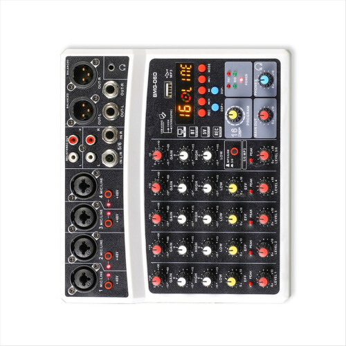 Console de mixagem de áudio de 6 canais com interface USB e placa de som com plugue UE 1