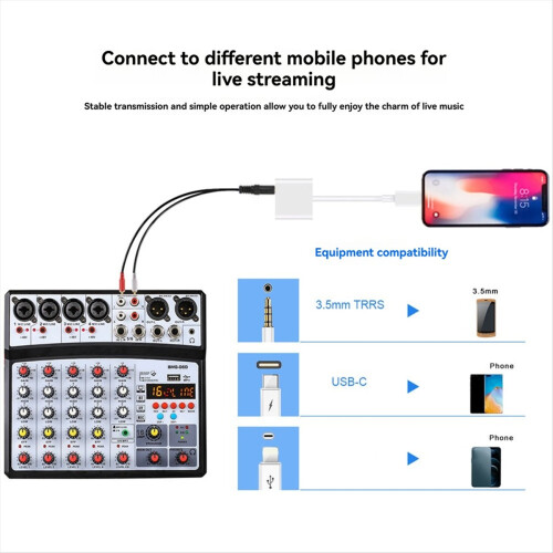 Console de mixagem de áudio de 6 canais com interface USB e placa de som com plugue UE 2