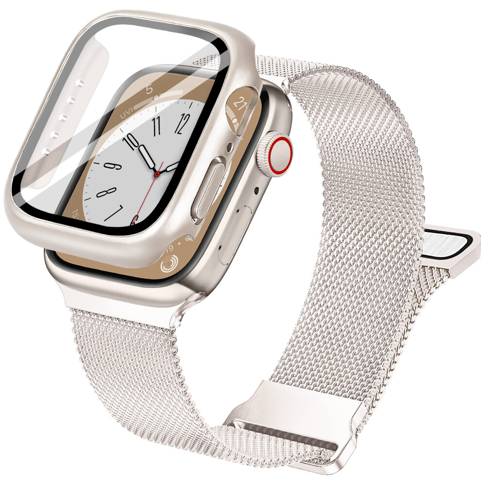 Watch Strap And Case For Series 11/10 42Mm, Starlight Magnetic Milanese Mesh, Screen Protector, Iwatch Band 9067246037277