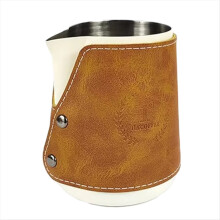 Jarra de espuma de leite de aço inoxidável de 400 ml com capa de couro A