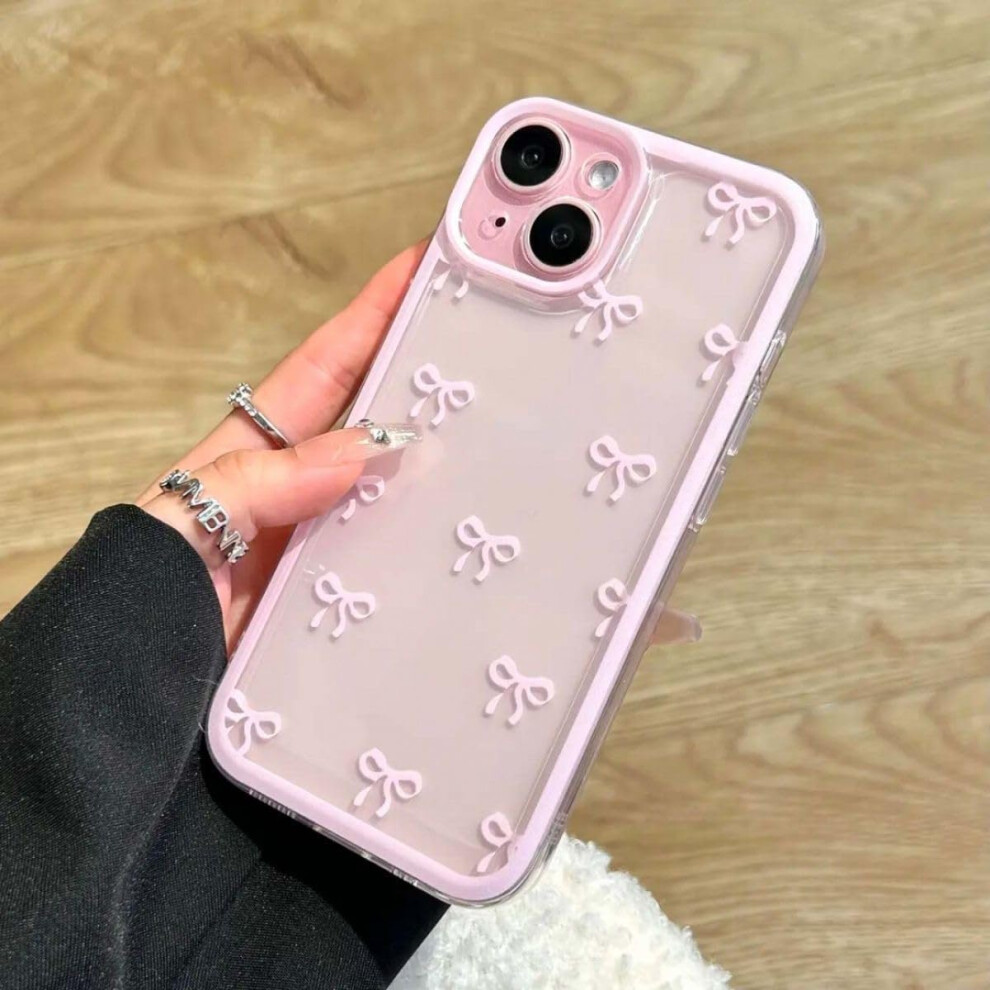 Compatible With Iphone 11 Case Soft Tpu Shockproof Clear Ribbon Bowknot Pattern Full Camera Lens Protection Pink 9339159443798