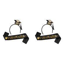 2Set Grad Cap Headband Graduated Satin Sash 2024 G