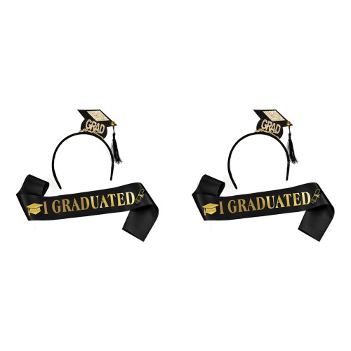2Set Grad Cap Headband Graduated Satin Sash 2024 G 1