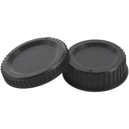 2X Black Plastic Camera Body Cover + Rear Lens Cap 2
