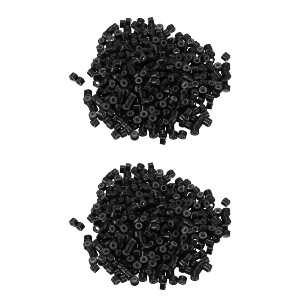 1000 Pcs 5Mm Silicone Lined Micro-Ring Links Black Semoic