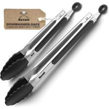 Navani Kitchen Tongs | 9 & 12 Inch Silicone Tip Tongs | Non Stick for Air Fryer & Salad/Pasta, Black 2pcs