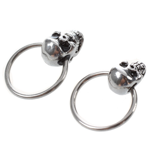4X Stainless Steel Skull Round Hoop Loop Earrings 2