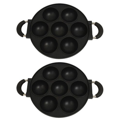 2X 7 Hole Cooking Cake Pan Cast Iron Omelette Non-